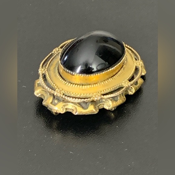 Signed Original By Robert Oval Victorian Black Glass Cabochon Brooch / Pendant - Picture 4 of 13